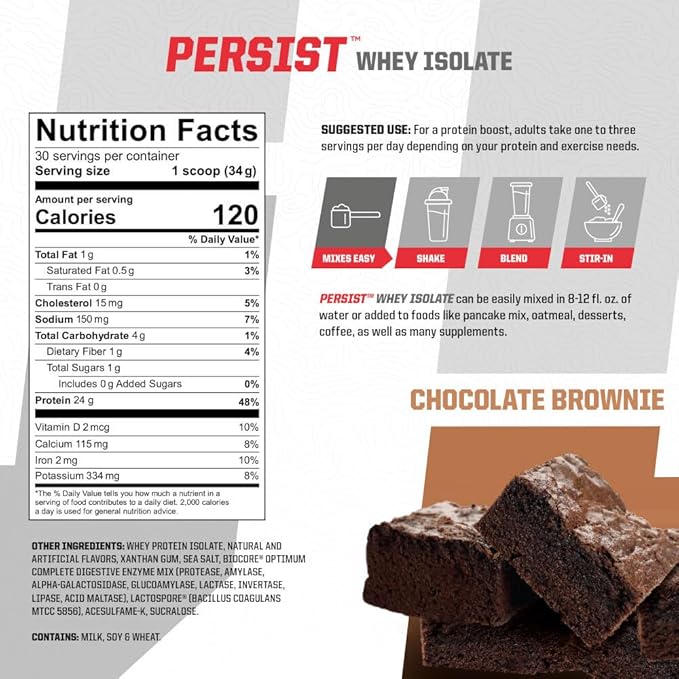 Undefined Nutrition Persist Whey Isolate by Brian Shaw - 24g Protein, 30 Servings – Supports Recovery, Strength & Performance - Gluten Free, Fast Absorbing (2.18lbs, Chocolate Brownie)