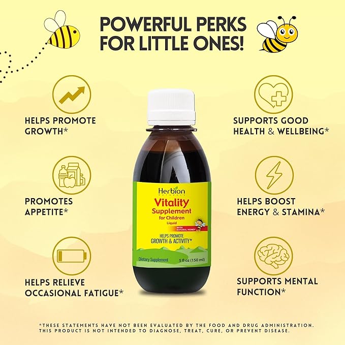 HERBION Naturals Vitality Supplement for Children, Promotes Growth and Appetite, Relieves Fatigue, Improves Mental & Physical Performance, for Kids 1 Year & Above, 5 Fl Oz (Pack of 2)