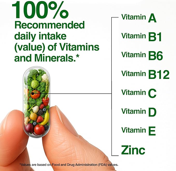 Vita Fruits and Veggies Capsules - 25 Superfood Ingredients, Fruit and Vegetable Multivitamin, 60 Count - For men and women - Vitamins A, C, D, E, B and Zinc