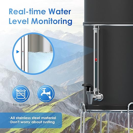 Purewell 3-Stage 0.01μm Ultra-Filtration Gravity Water Filter System, 304 Stainless Steel Countertop System with 2 Filters, Metal Water Level Spigot and Stand, Reduce 99% Chlorine, 2.25G, PW-OB-K