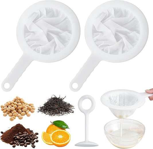 2 Pack Fine Nylon Mesh Strainer,Reusable Mesh Filter Bags for Filter NutMilk, Coffee, Milk, Butter, Juices and Fresh Cheese (300 Mesh)