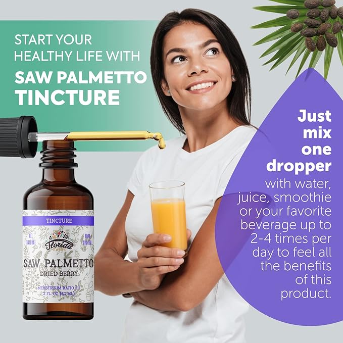 Saw Palmetto Tincture 2 oz – Organic Herbal Extract | Alcohol Free | Vegan Herbal Drops