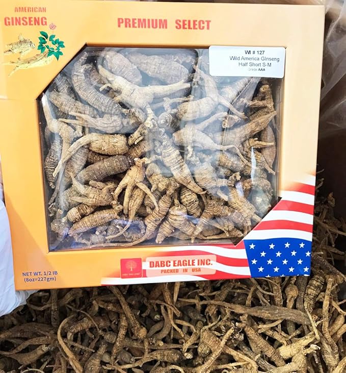 8OZ=227g/Box American Wild Ginseng 15~20 Years, Wisconsin Whole Ginseng Root Hand-Selected | 美国威斯康辛州野生西洋参 花旗参 野泡参 短圆中号 |Cultivated American Wisconsin Ginseng WI 127# 8OZ/Box