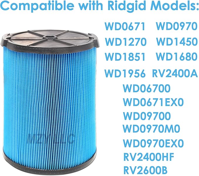 2 Pack VF5000 Replacement Filter for Ridgid for Shop Vac 6-20 Gallon Wet Dry Vacuums, 3 Layer Pleated Vacuum Filter Fits for WD1450 WD0970 WD1270 WD06700 WD1680 RV2400A