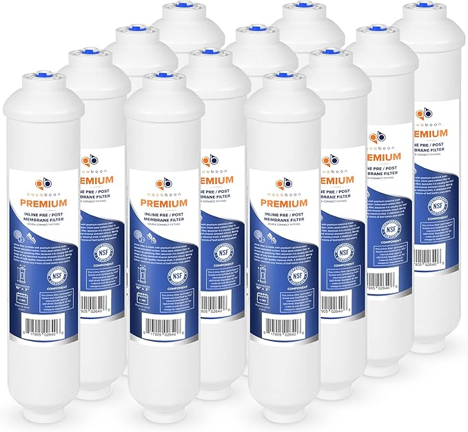 Aquaboon Premium Inline Post/Carbon Polishing Water Filter Catridge for Reverse Osmosis System Standard Size (Quick Connect Fiting) RO Water Filter Replacement Compatible with ICF-10 12-Pack