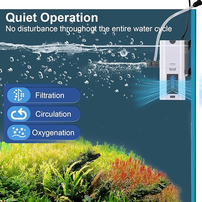 132 GPH 4-in-1 Aquarium Filter, 10-40 Gallon Fish Tank Filters Filtration and Oxygenation, Filter for Fish Tank with Biochemical Cotton, Ceramic Beads, Multi-Functional Turtle Tank Filter(7 W)