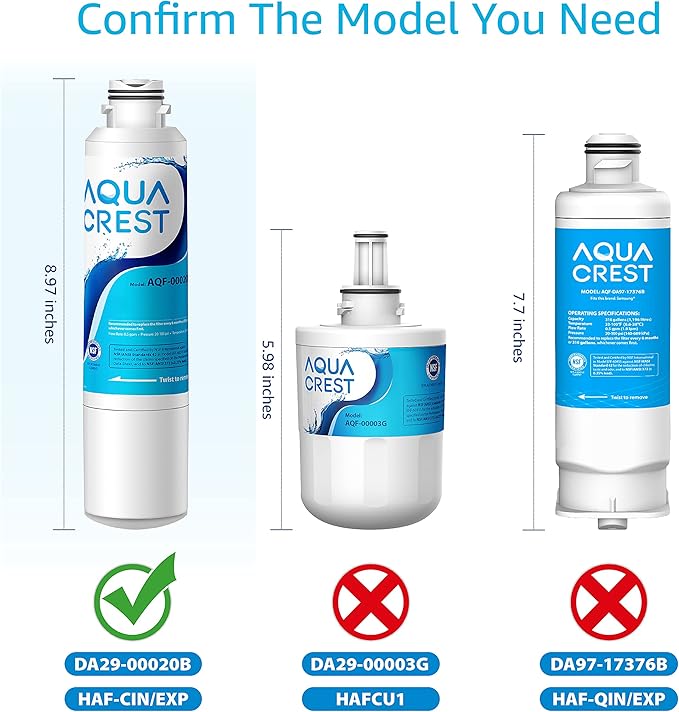 AQUA CREST DA29-00020B Replacement for Samsung HAF-CIN/EXP, DA29-00020B-1, RF28HMEDBSR, RF263BEAESR, RF4287HARS, HAF-CIN, DA97-08006A-1, RF28K9380SR, RF28HFEDTSR, Refrigerator Water Filter, 1 Filter