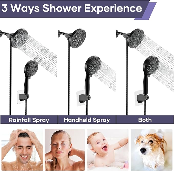 Filtered Shower Head with Handheld Spray Combo,High Pressure Rain Shower Heads,Double Dual Shower Head 10 Spray Modes,Detachable Showerhead 78 Inch Hose,Black