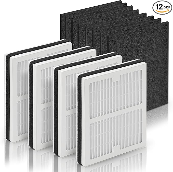Idylis Air Purifier Replacement Filter B for Idylis Air Purifier IAP-10-050 IAP-10-125 IAP-10-150 AC-2125 AC-2126 IAPC-40-140 and Filtrete with Idylis Filters IAF-H-100B, 4 HEPA & 8 Carbon Pre-filter