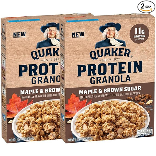Quaker Protein Granola Breakfast Cereal, Maple Brown Sugar, 18oz Boxes (2 Pack)