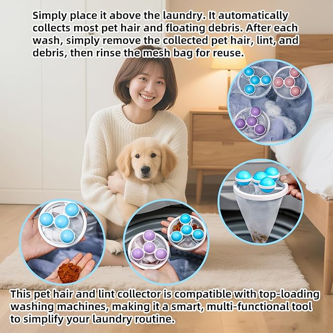 Pet Hair Remover for Laundry, 2025 Upgraded Pet Hair Remover for Laundry Hair Filter Bag Lint Catcher for Washing Machine Cat and Dog Hair Washing Machine Catcher 6 Pcs (Pink)