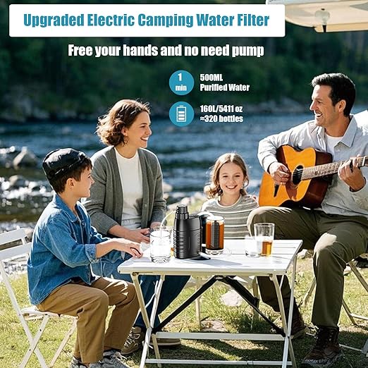 Electric Portable Water Purifier Survival, 0.01 Micron 6-Stage Water Purification System Water Filter for Outdoor Camping Backpacking Hiking Travel Emergency, One Extra Filter Included