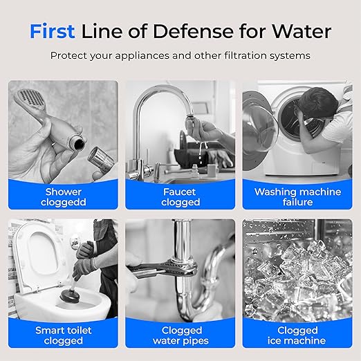 Waterdrop Spin Down Sediment Filter, Backwash Whole House Water Filter System for City/Well Water, 100 Micron+500 Micron, 1" MNPT + 3/4" FNPT + 3/4" MNPT, Traps Sand, BPA Free