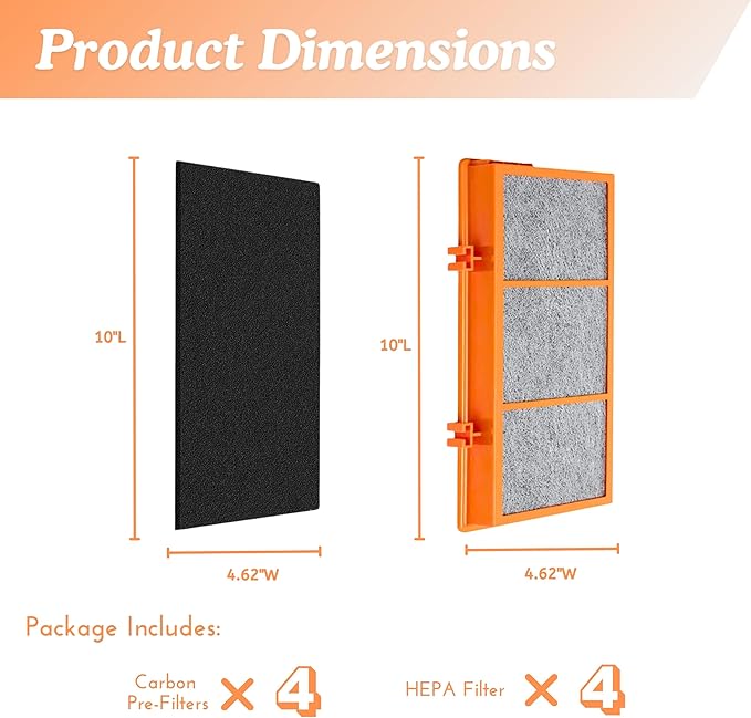 Nispira AER1 Filter Replacement for Holmes Air Purifier Smoke Grabber HAPF30AS-U4R HAPF30AT Odors Dust VOCs Remover 1.2 x 10 x 4.6 Inches, 4 Packs. (HEPA + Carbon)
