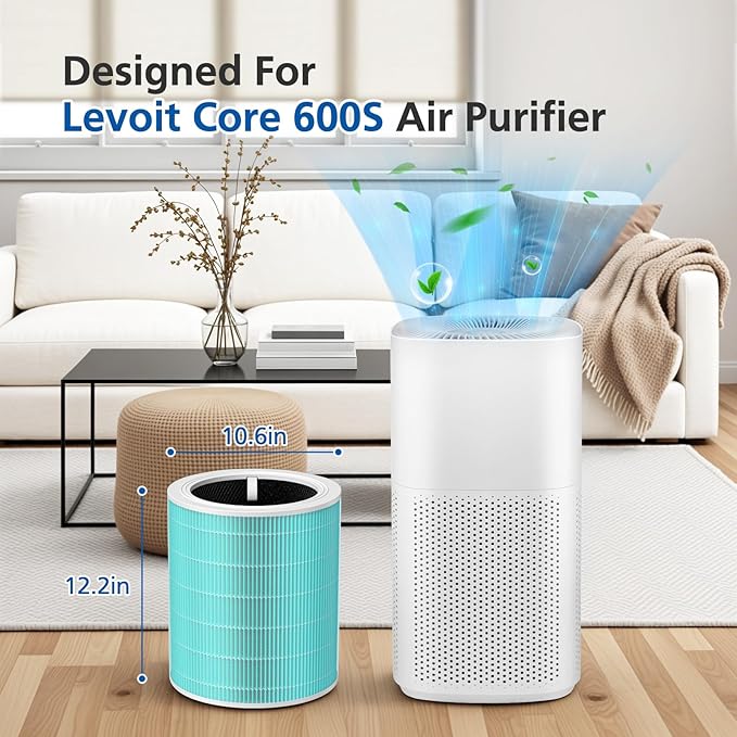 Core 600S-P Air Purifier Toxin Absorber Replacement Filter Compatible With LEVOIT Core 600S Air Purifier, 3-in-1 HEPA Filter and Activated Core 600S-P Filter, Core 600S-RF-TX, 2 Pack
