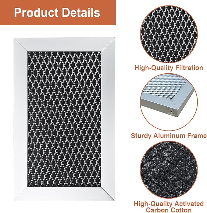 2 Pack W10892387 Microwave Charcoal Grease Filter for Whirlpool, Maytag, Amana Over-The-Range Microwave Charcoal Grease Filter Replaces 4455038, PS11769323, W10845250，AP6036051, 5.27 x 3.3 x 0.39"