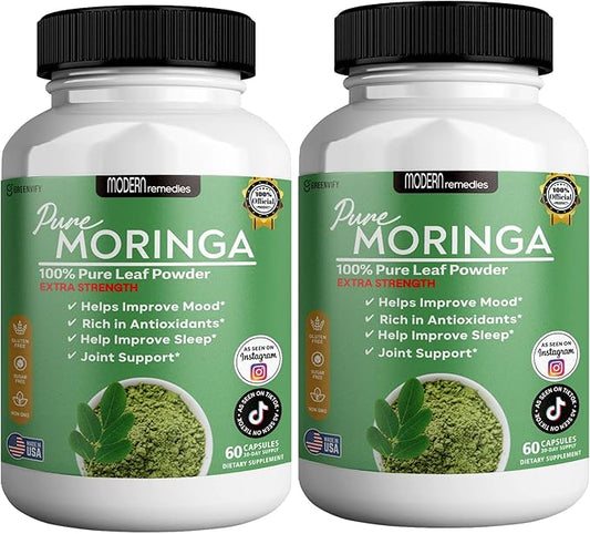 Modern Remedies Pure Moringa Max Leaf Powder Supplement, 800mg, 60 Capsules, Extra Strength for Mood, Sleep and Joint Support, Gluten Free (2)
