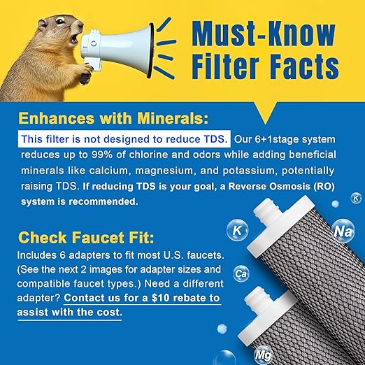 LCF Alkaline Countertop Water Filter, 𝐒𝐢𝐥𝐯𝐞𝐫 𝐈𝐨𝐧𝐬 Enhanced 6-Stage Stainless Steel Water Filter for Sink Faucet, Reduces Heavy Metals, Bad Taste & 99% Chlorine, 16,000 Gallons(2 Filters)