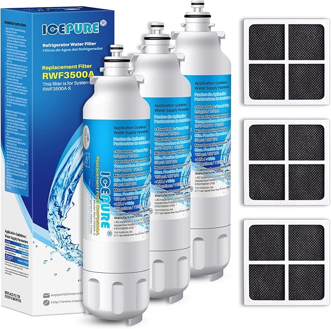 ICEPURE Replacement for LG LT800P, 46-9490, ADQ73613401, ADQ73613402, ADQ73613408, ADQ75795104, Kenmore 9490 Refrigerator Water Filter and LT120F Fresh Air Filter, 3Combo