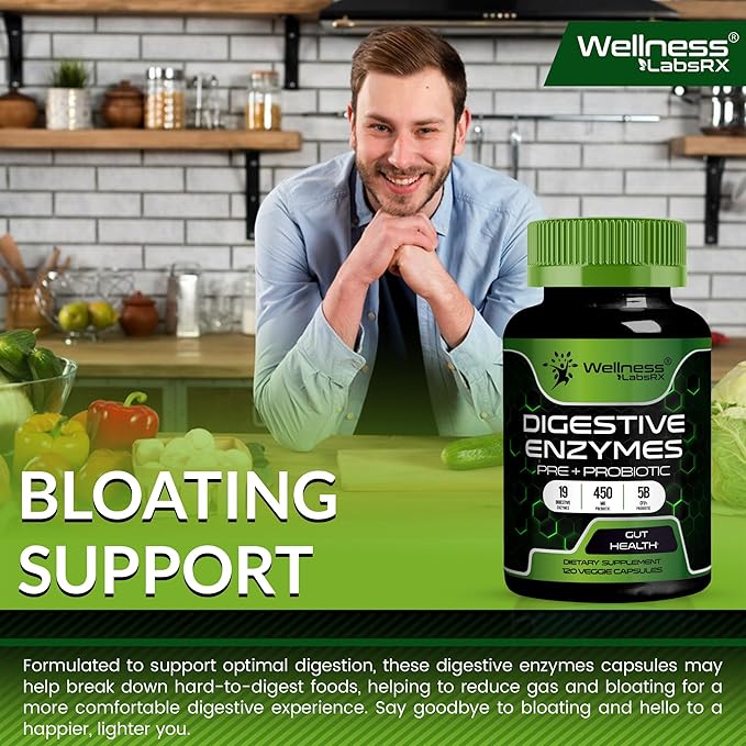 Digestive Enzymes with Probiotics and Prebiotics, 450mg, 5 Billion CFUs - Pure Super Digestion Capsules - Digestive Enzymes for Women & Men Support Digestion & Gut Health - 120 Count