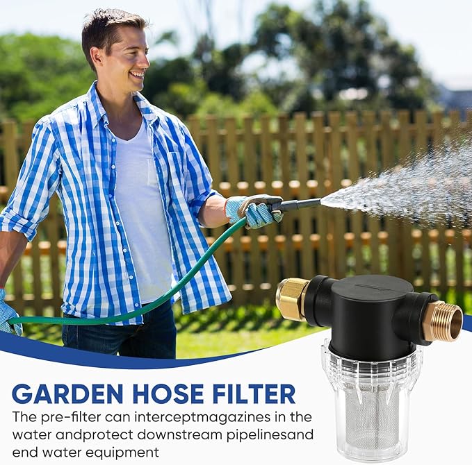 Garden Hose Filter Attachment Line Water Hose Filter with 3/4-inch（DN20） 40 Mesh Screen2Pcs O-Ring and PTFE Tape, Garden Hose Filter Pressure Washer Inlet for RV Camping Car Wash Water Hose