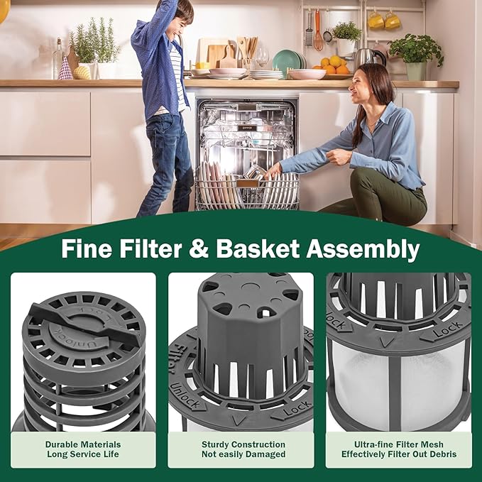 WD12X25995 Fine Filter & Basket Kit Compatible With GE/Hotpoint/Haier Dishwashers, Replaces #AP6989426 PS16217023 EAP16217023 4962336 Dishwasher Ultra Fine Filter Kit