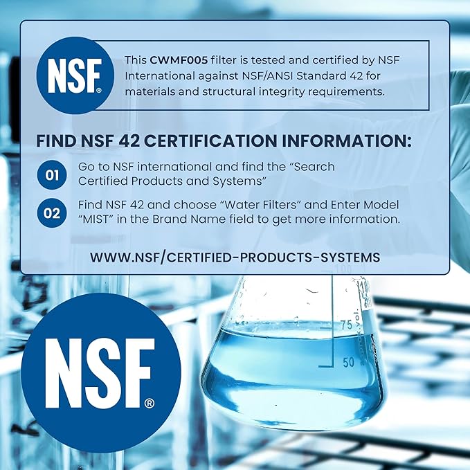 Mist EDR5RXD1 Refrigerator Water Filter Replacement for EveryDrop Filter 5, Whirlpool 4396508, 4396510, WF-NL240, Kenmore 46-9010 – NSF 42 Certified – 1 Pack