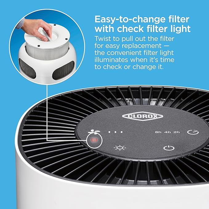Clorox Air Purifiers for Bedroom Home, True HEPA Filter, Small Rooms Up to 200 Sq Ft, Removes 99.9% of Mold, Viruses, Wildfire Smoke, Allergens, Pet Allergies, Dust, AUTO Mode, Whisper Quiet
