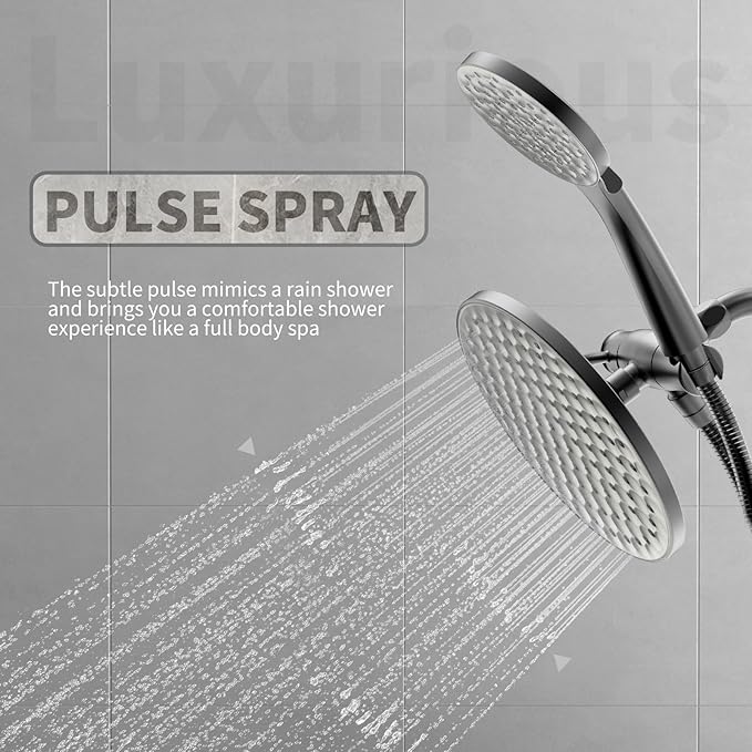 8.6 inch High Pressure 3-Way Shower Heads Combo, Pulsating Rainfall Shower Head, 6-Settings Dual Shower Head with Handheld Hose 6ft Black
