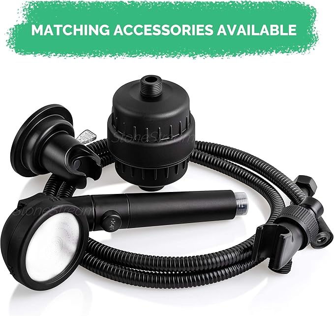 Original StoneStream® EcoPower High Pressure Matte Black Shower Head - Spa Like Ionic Filter to Soften Water, Increase Pressure & Save Water- Mineral Stones Filter Shower head With 3 Spray Settings