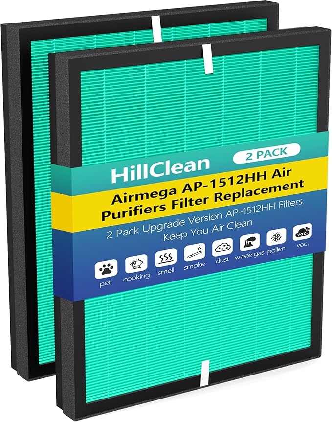 AP-1512HH/Airmega 200M Replacement Filter Set for Coway Airmega AP-1512HH and Airmega 200M Air Purifier, Max 2 Green HEPA and Enhanced Activated Carbon Filter Replacement, 2pack