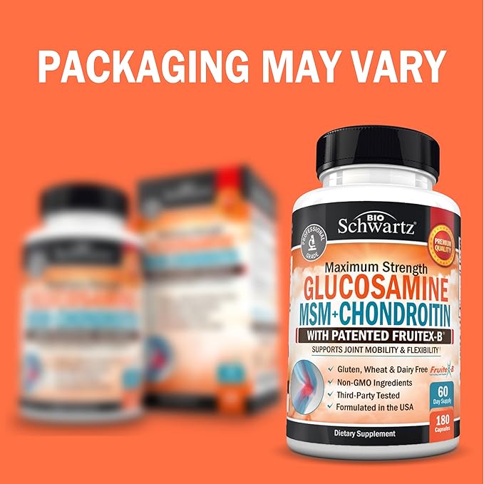 Glucosamine Chondroitin MSM Joint Support Supplement - Collagen Peptides, Turmeric and Ginger, Hyaluronic Acid, Glucosamine Chondroitin Sulfate for Joint Comfort - Gluten Free, Non GMO, 180 Capsules