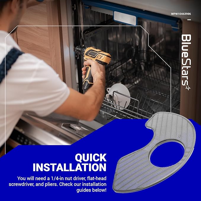 BlueStars WPW10463906 Dishwasher Screen Filter - Compatible with KitchenAid Maytag Whirlpool Jenn-Air Kenmore Amana Dishwashers - Replaces W10463906, WPW10195360, 2312301, PS11755148, AP6021820