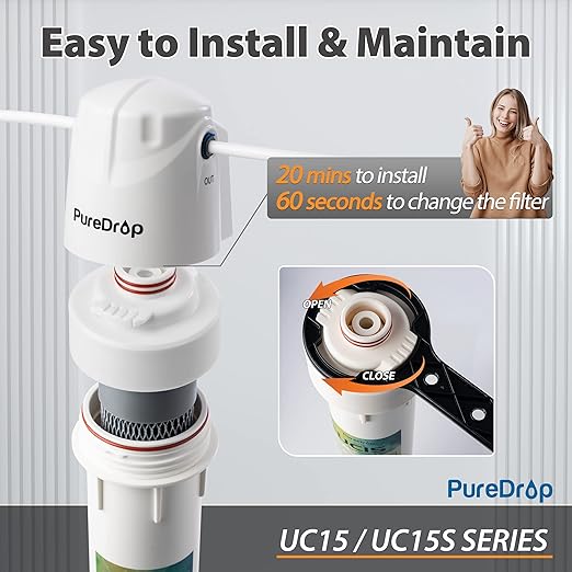 UC15 Under Sink Water Filter, 23K Gallons Capacity Water Filtration System, Direct Connect to Kitchen Sink Faucet, Drinking Water Filter Reduces Chlorine