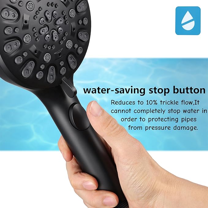 Shower Head with Handheld 7 Spray Combo,Hand Held Showerhead with On/Off Switch,High Pressure Detachable Shower Heads with 60" Long Hose (Matte Black)
