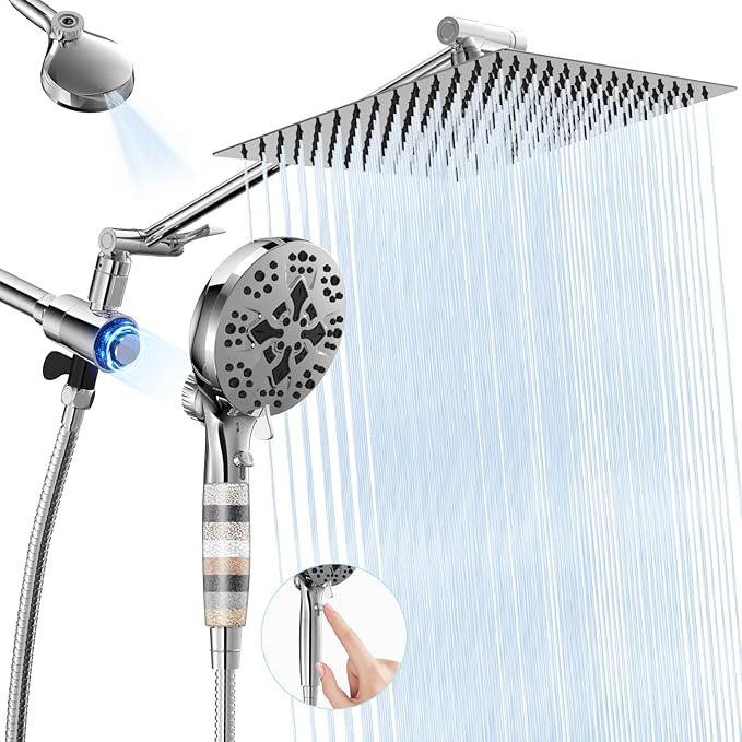 Filtered Shower Head With Handheld Combo,Detachable Dual Showerhead with Magnetic Docking,High Pressure 10" Stainless Steel Rain & 5" Handheld with Water Flow Control,69" Hose - Chrome