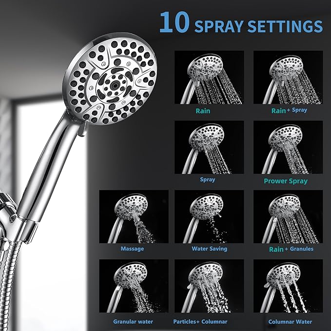 10 Spray Shower Head with Handheld,High Pressure shower heads with Handheld Spray Combo,Hand Held Shower Head with 60 Inch Long Hose (Chrome)