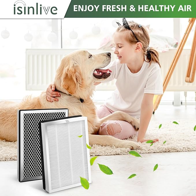 isinlive 25 Replacement Filter Compatible with 25 Air Purifier S1/W1/B1, HEPA Activated Carbon Filter, 4 Pack
