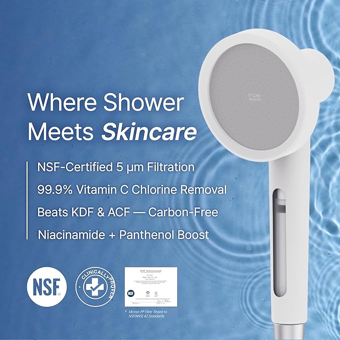 SecondShower Hand Clinically Proven Filtered Shower Head for Skin Health, High Pressure Handheld with NSF Certified Filtration for Hard Water, Natural Vitamin C Shower Filter (Forest Green)