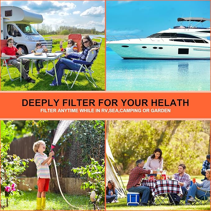 WELLUCK RV Camper Inline Water Filter Reduce Chlorine and Odor, 2 Packs RV Camping Water Hose Filter Accessories for Camping Trailer Motorhome Boat Marine Drinking Garden Car Washing