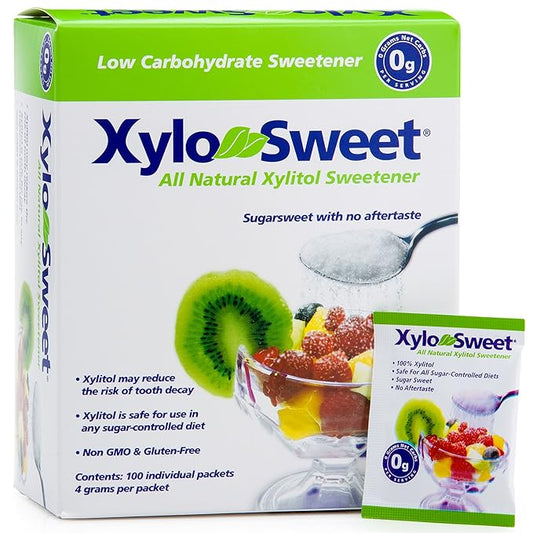 Xlear XyloSweet Plant Sourced Xylitol Sweetener - Pure Natural Sugar Substitute, Granules, Non-GMO, Gluten-Free, 100 Packets (Pack of 1)