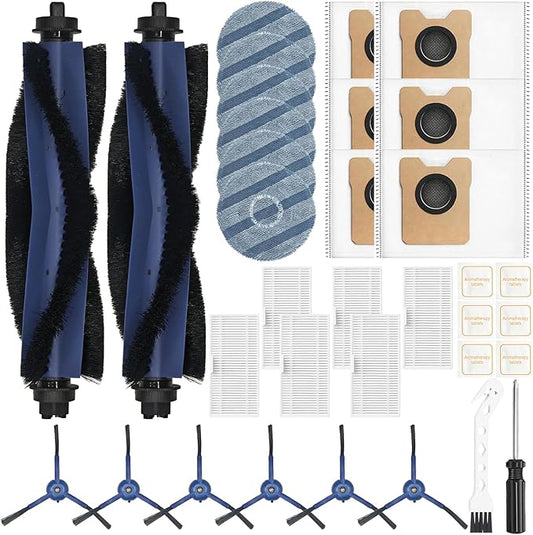 34 Pack for eufy Vacuum Omni C20 Accessories Kit，2 Mainbrush 6 Filter 6 Dust Bag 6 mop pads 6 Sidebrush 1Cleaning Brush 1Screwdriver,6 Sachet