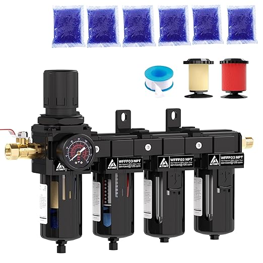 3/8'' NPT 4 Stage Air Drying System,5μ Brass Filter&0.01μ Coalescing Filter,Double Desiccant Dryers & Air Regulator,Metal Bowl,Semi-Auto Drain,for Paint Spray＆ Plasma Cutter(Black)