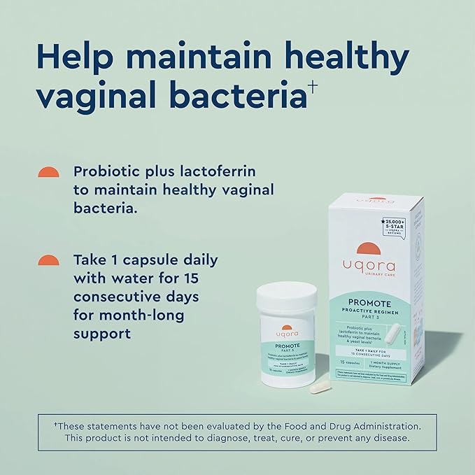 Uqora Promote - Support Vaginal Health* - Probiotic for Women with Lactoferrin, Lactobacillus Acidophilus & Lacticaseibacillus Rhamnosus - Vaginal Probiotics - Gluten-Free - 30 Capsules (2 Pack)