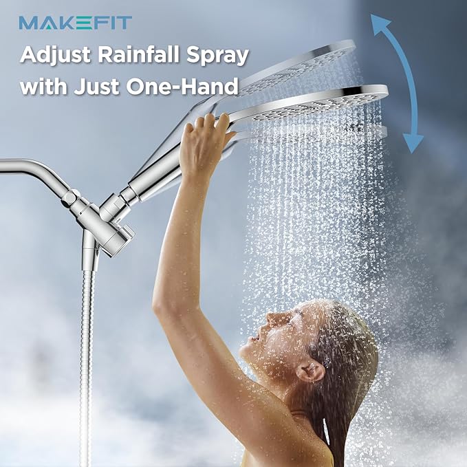 Dual Filtered Shower Heads Combo, High Pressure Rain Shower Head with Handheld Spray Built-in Power Wash, Dual Handheld Shower Head for Hard Water, Remove Chlorine for Healthier Skin- Chrome
