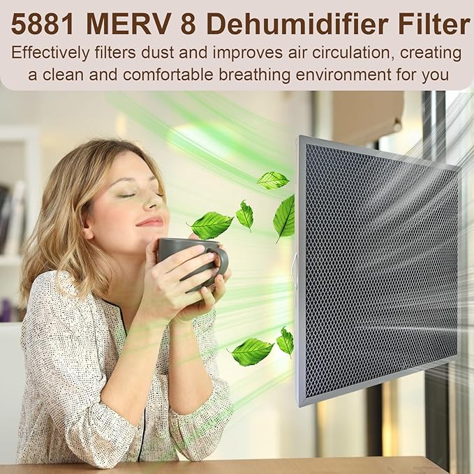 3 PCS 5881 MERV 8 Washable Dehumidifier Filter Replacement for AprilAire Whole-House Dehumidifiers E080, E100 and Dehumidifying Ventilator 8192A