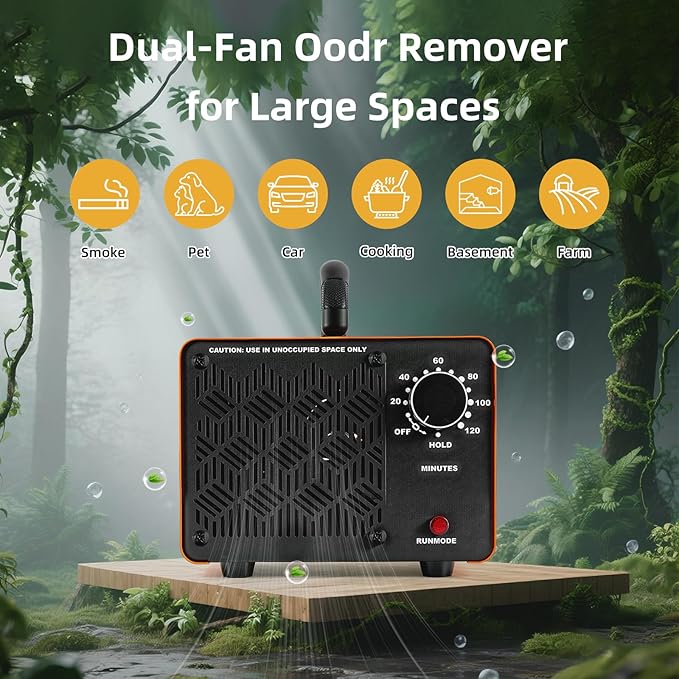 HHGM 128,000mg/h Dual-Fan Ozone Machine Generator High Capacity Ozone Odor Eliminator Odor Removal Air Purifier Ionizer & Deodorizer for Car, Home, Smoke, Pets, Industrial, Basement, Commercial