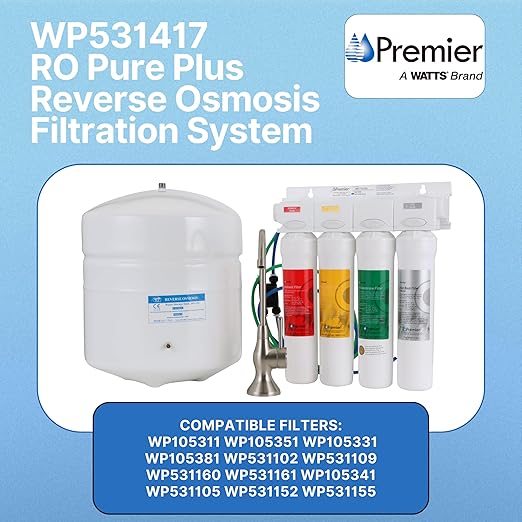 Watts Premier RO Pure Plus VOC 4 Stage Reverse Osmosis System Module with Built-In Check Valve Shutoff, Four Easy Push Button Filters, Sediment Filter, Carbon Block Filter, VOC Filter, Membrane