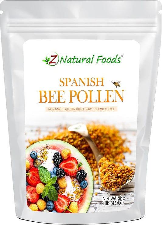 Z Natural Foods Spanish Bee Pollen Granules - Pure & Raw Pollen Granule, Product of Spain - Nutrient-Dense for Energy & Immune Support - Aromatic Sweet Flavor, Sprinkle on Salads & Smoothies, 1lb