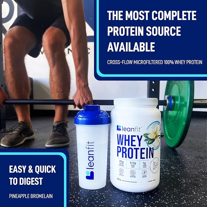 LeanFit WHEY Protein Natural Vanilla – 100% Whey Protein Powder, 24g Protein Per Serving – Grass-Fed, Gluten-Free, Low Carb, BCAAs, Amino Acid – 23 Servings, 1.83 Pound Tub
